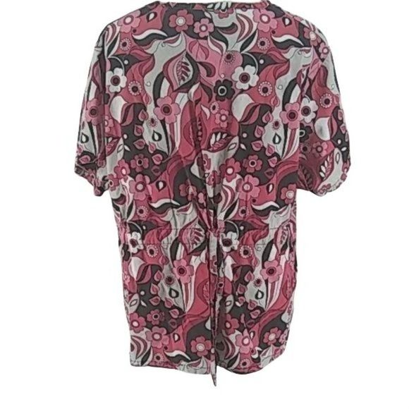 Beverly Hills‎ Uniform Pink Floral Print Medical Scrub Top 2XL - Picture 3 of 7